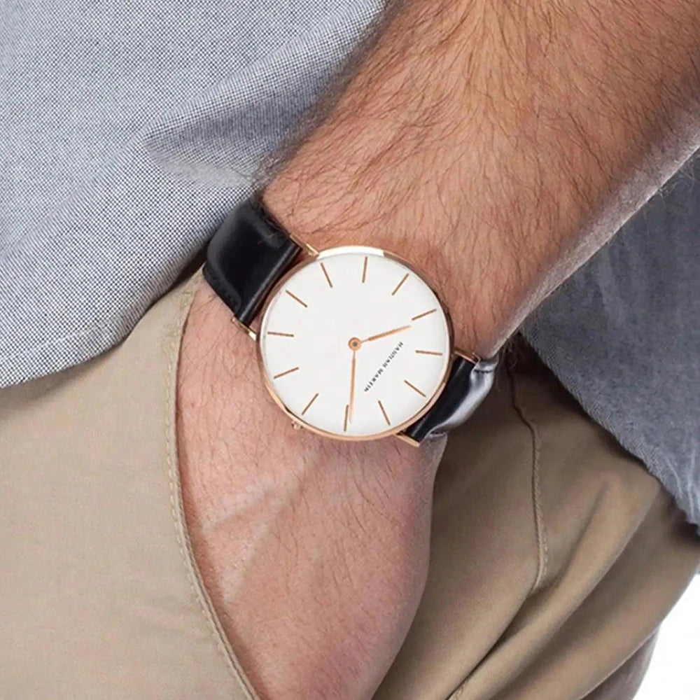 Rose Gold Dial Leather Wristwatch Dukes Boys